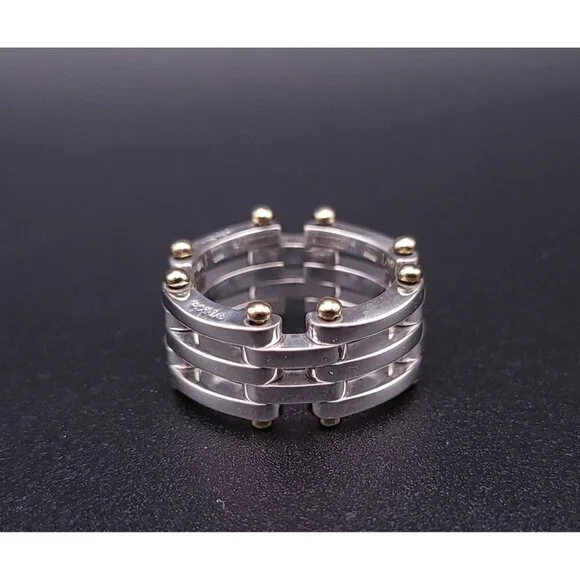 Tiffany & Co Vintage Sterling Silver 18kt Yellow Gold Gatelink Ring Size 6.75 - Picture 2 of 8